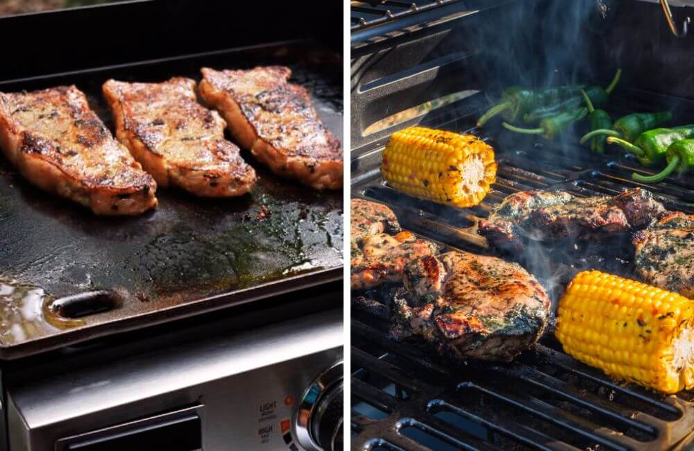 steak on blackstone and gas grill